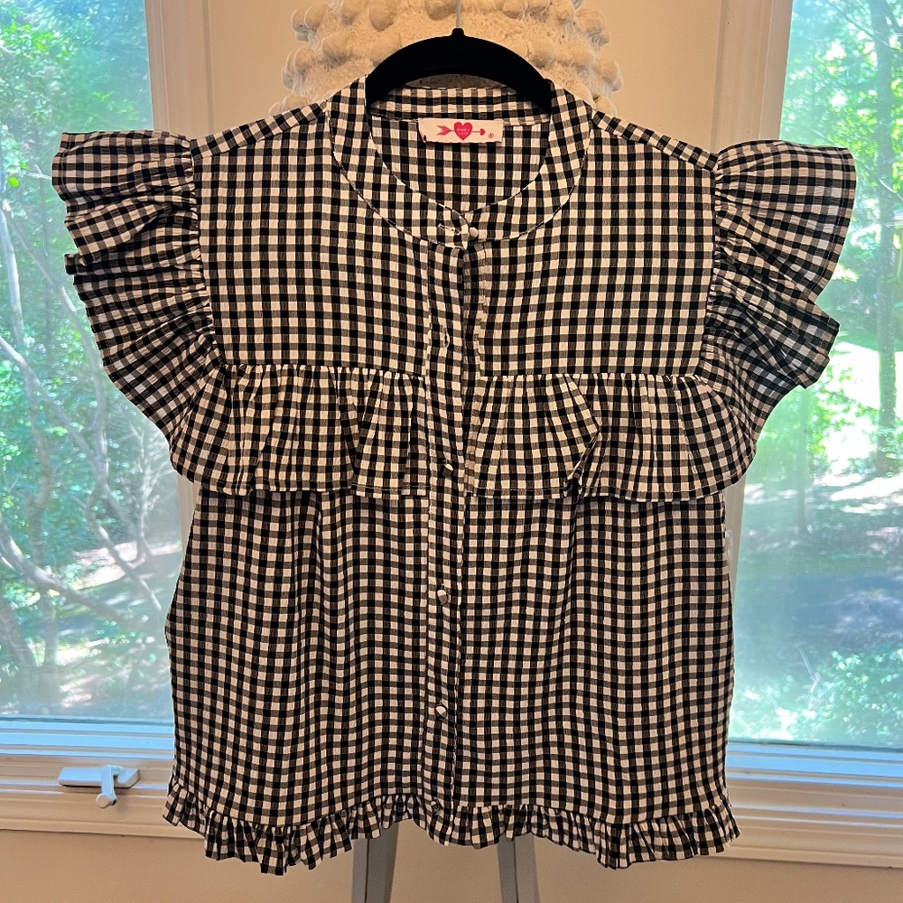 NWOT Black and White Gingham Check Top Size M